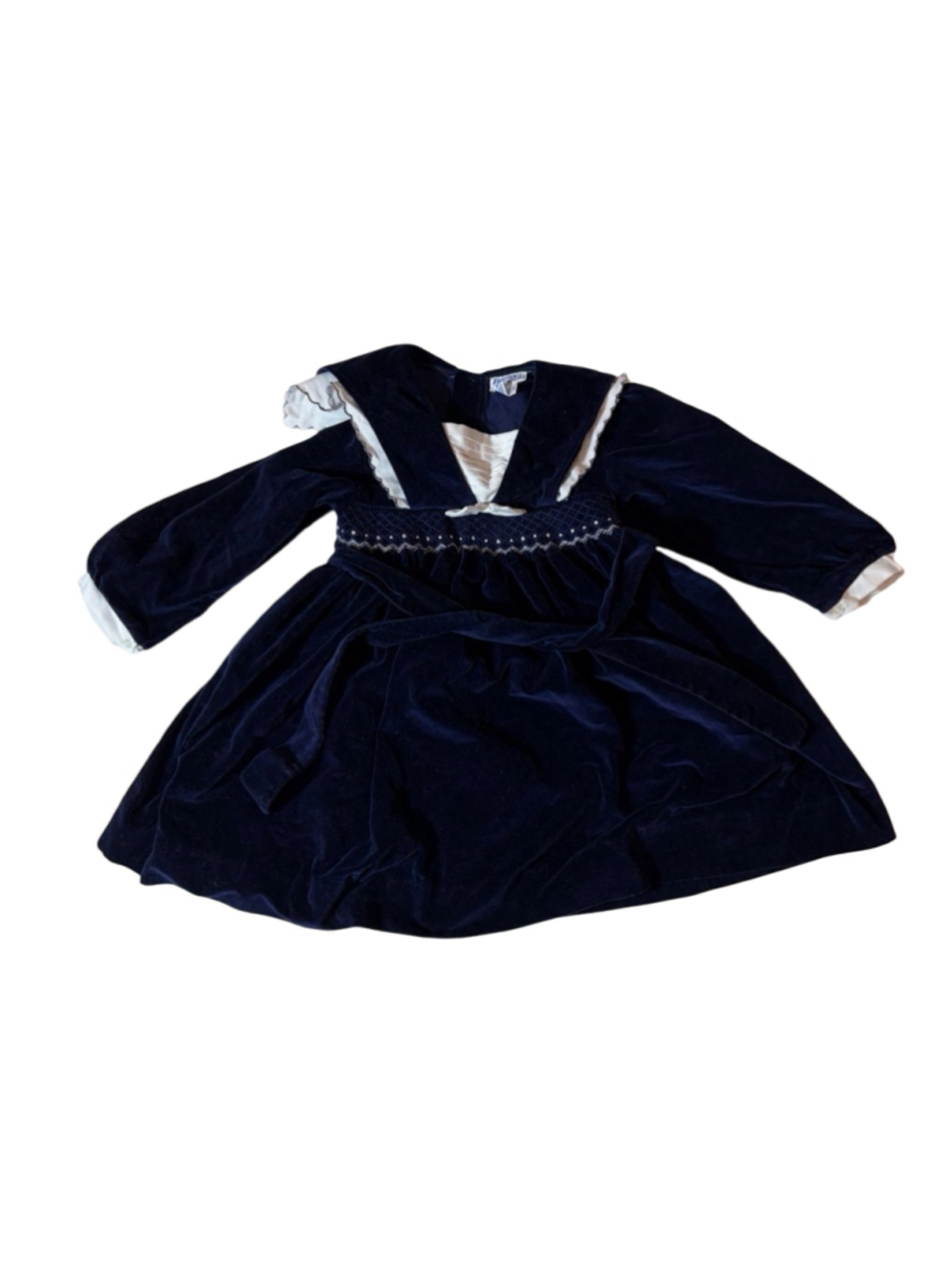 Vintage Friedknit Creations 4T Navy Velvet Smocked Holiday Dress